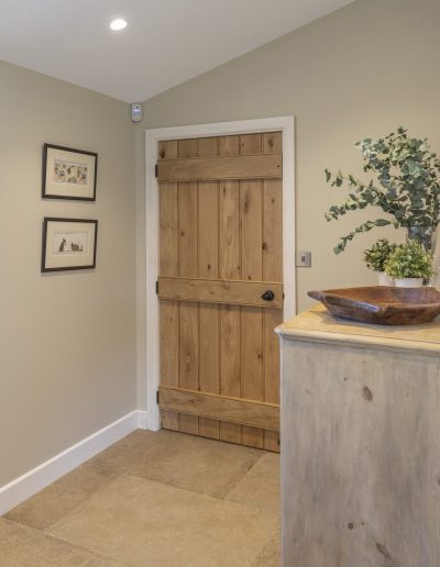 Bespoke Oak Timber Wooden Internal Door. Handmade in our Rylstone Workhop near Skipton, Ilkley, Harroagte and Settle. Installed in Cracoe at the heart of Crave, Wharfedale