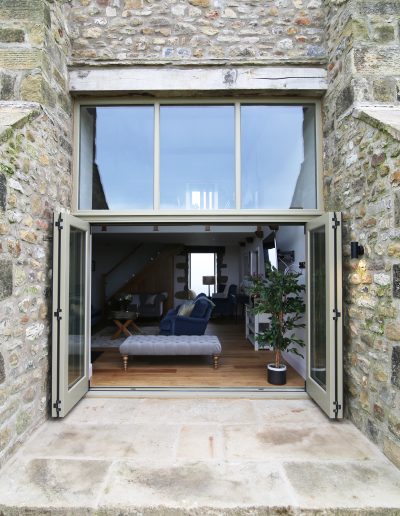 Bespoke Timber Accoya Bifold Doors, Manufactured in our Rylstone Workshop near Skipton and Installed in Airton, SKipton, Craven