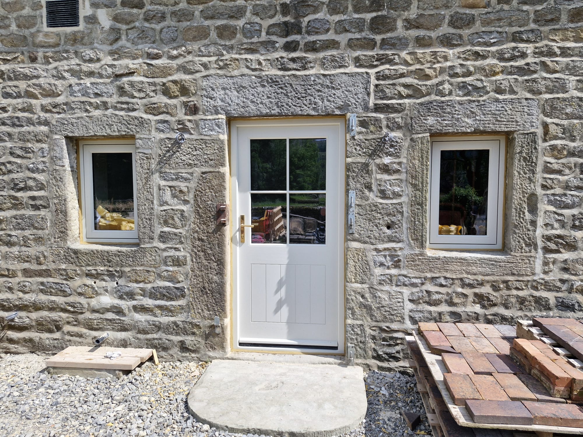 Bespoke Timber Accoya Entrance Door and Flush Casement Windows, Manufactured in our Rylstone Workshop near Skipton and Installed in Darley, Harrogate
