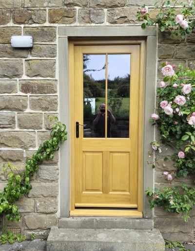 Bespoke Timber Accoya Feature Entrance Door, Manufactured in our Rylstone Workshop near Skipton and Installed in Cross Roads, Near Oakworth