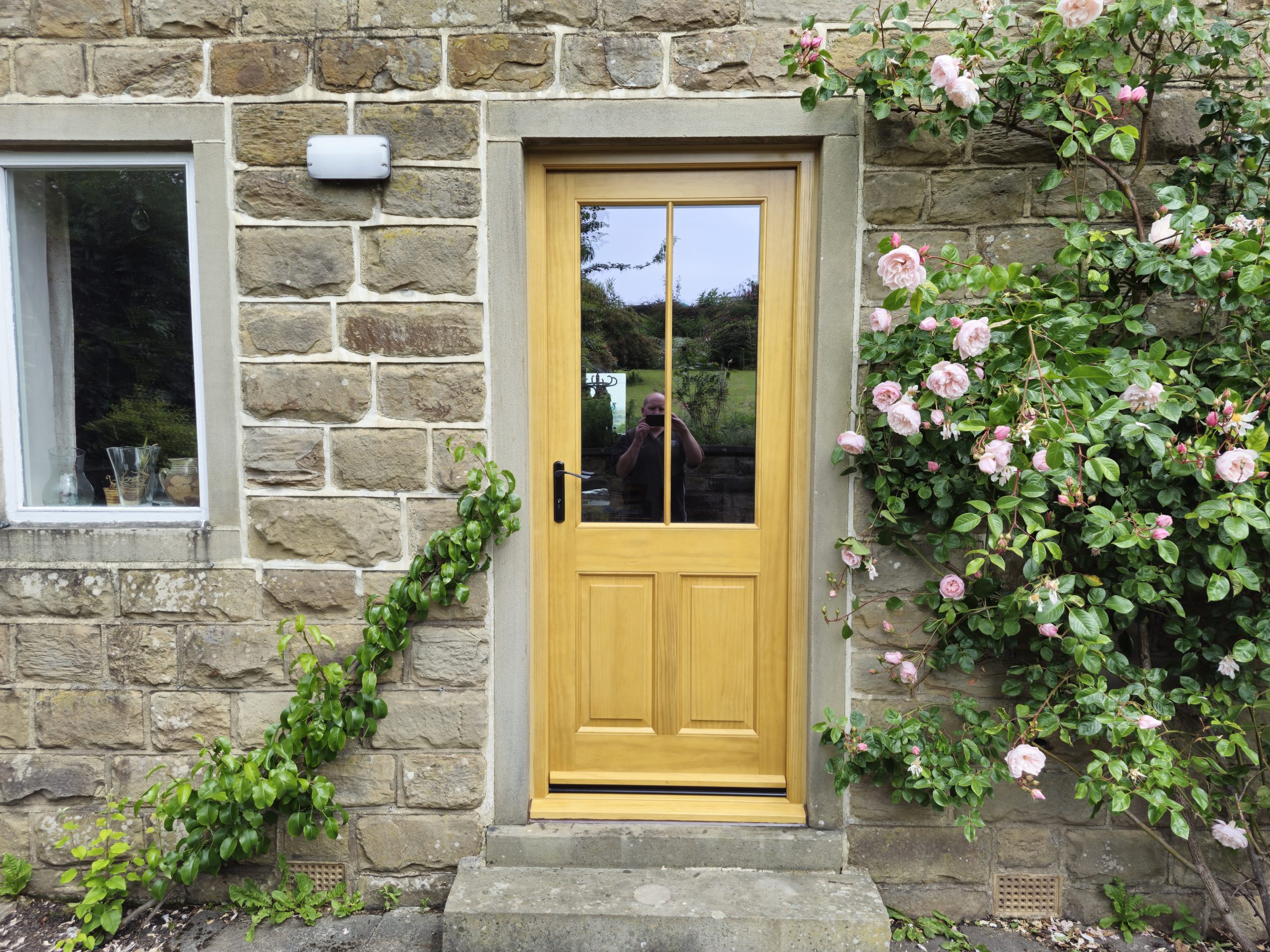 Bespoke Timber Accoya Feature Entrance Door, Manufactured in our Rylstone Workshop near Skipton and Installed in Cross Roads, Near Oakworth