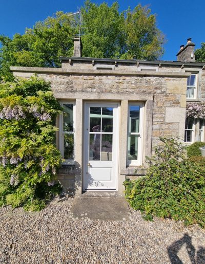 Bespoke Timber Accoya Feature Entrance Door, Manufactured in our Rylstone Workshop near Skipton and Installed in Hartlington, Burnsall, Yorkshire Dales