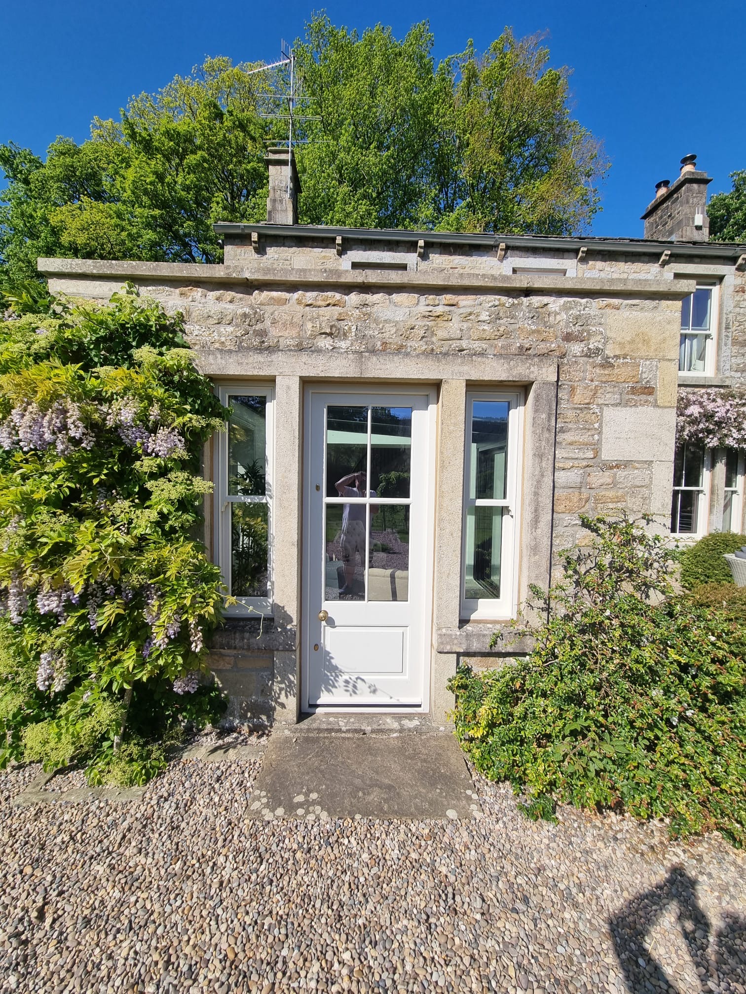 Bespoke Timber Accoya Feature Entrance Door, Manufactured in our Rylstone Workshop near Skipton and Installed in Hartlington, Burnsall, Yorkshire Dales