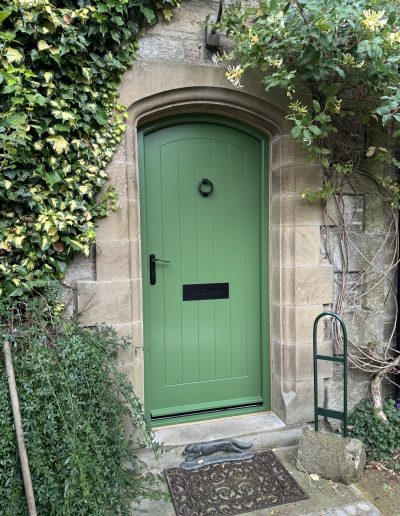 Bespoke Timber Accoya Feature door, manufactured in our Rylstone Workshop, near Skipton, installed in Burnsall, Wharfedale