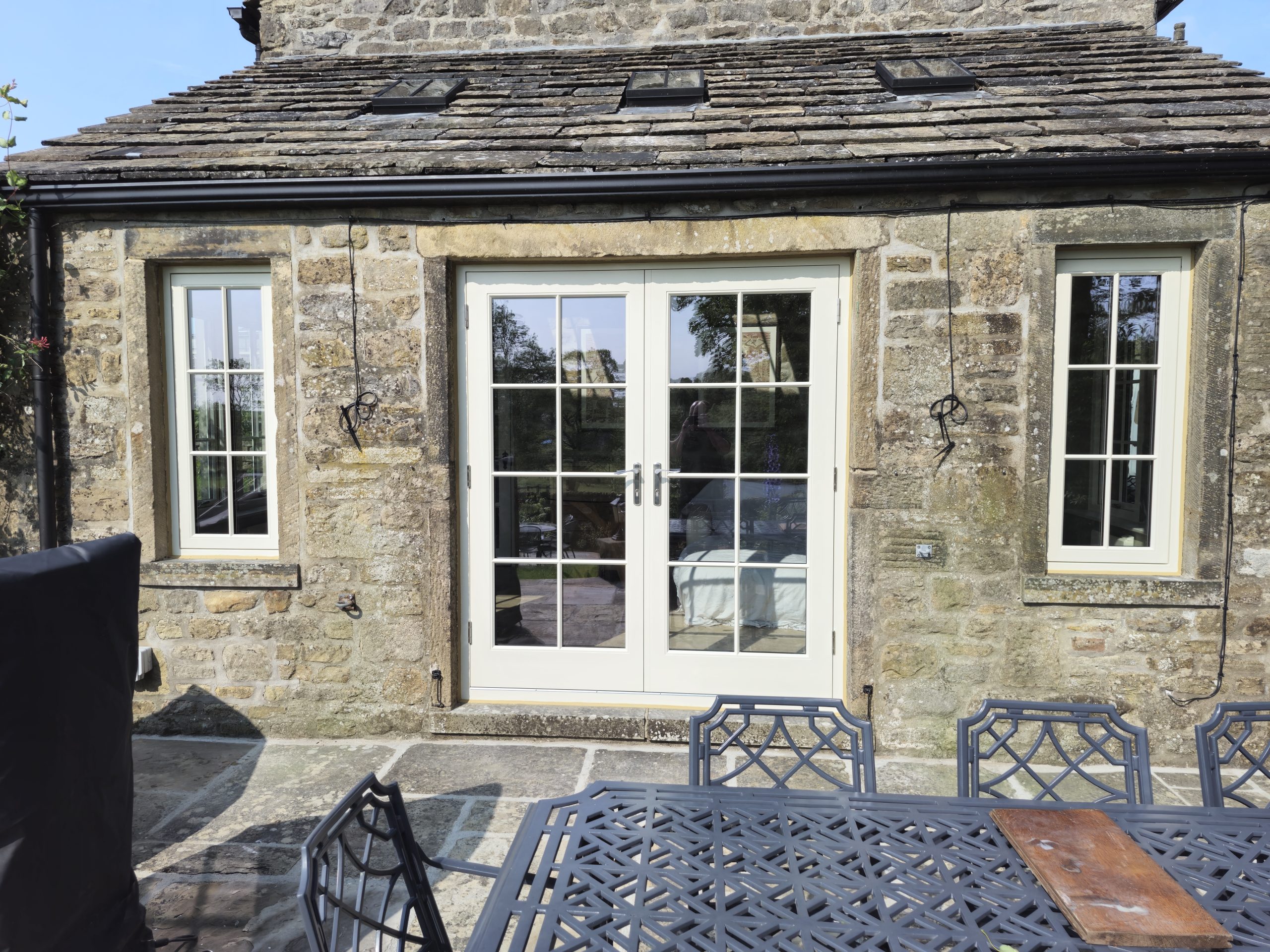 Bespoke Timber Accoya French Doors & Windows with Georgian Bars, Manufactured in our Rylstone Workshop near Skipton and Installed in the Yorkshire Dales
