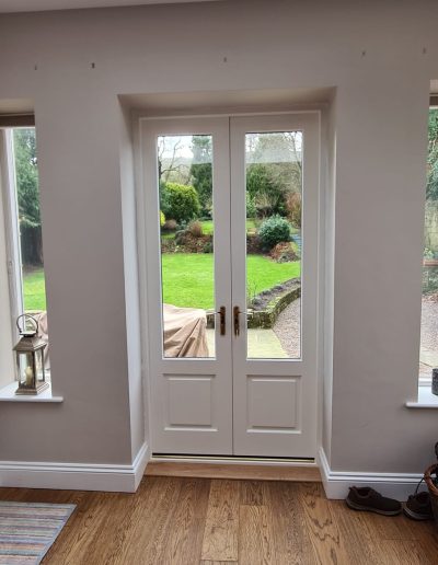 Bespoke Timber Accoya French Patio Doors, Manufactured in our Rylstone workshop, Skipton, installed in Ilkley, Wharfedale Inside View