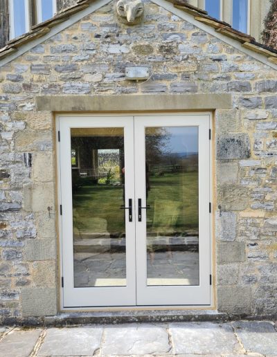 Bespoke Timber Accoya French Patio Doors, Manufactured in our Yorkshire Dales workshop, Skipton, installed in Rylstone, Wharfedale
