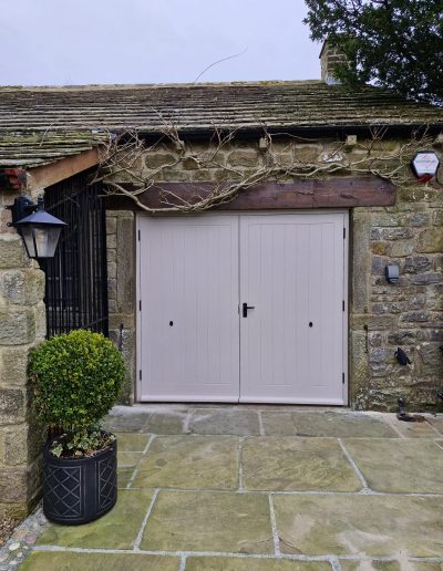 Bespoke Timber Accoya Garage Doors, Manufactured in our Rylstone Workshop near Skipton and Installed in Clitheroe, Ribble Valley