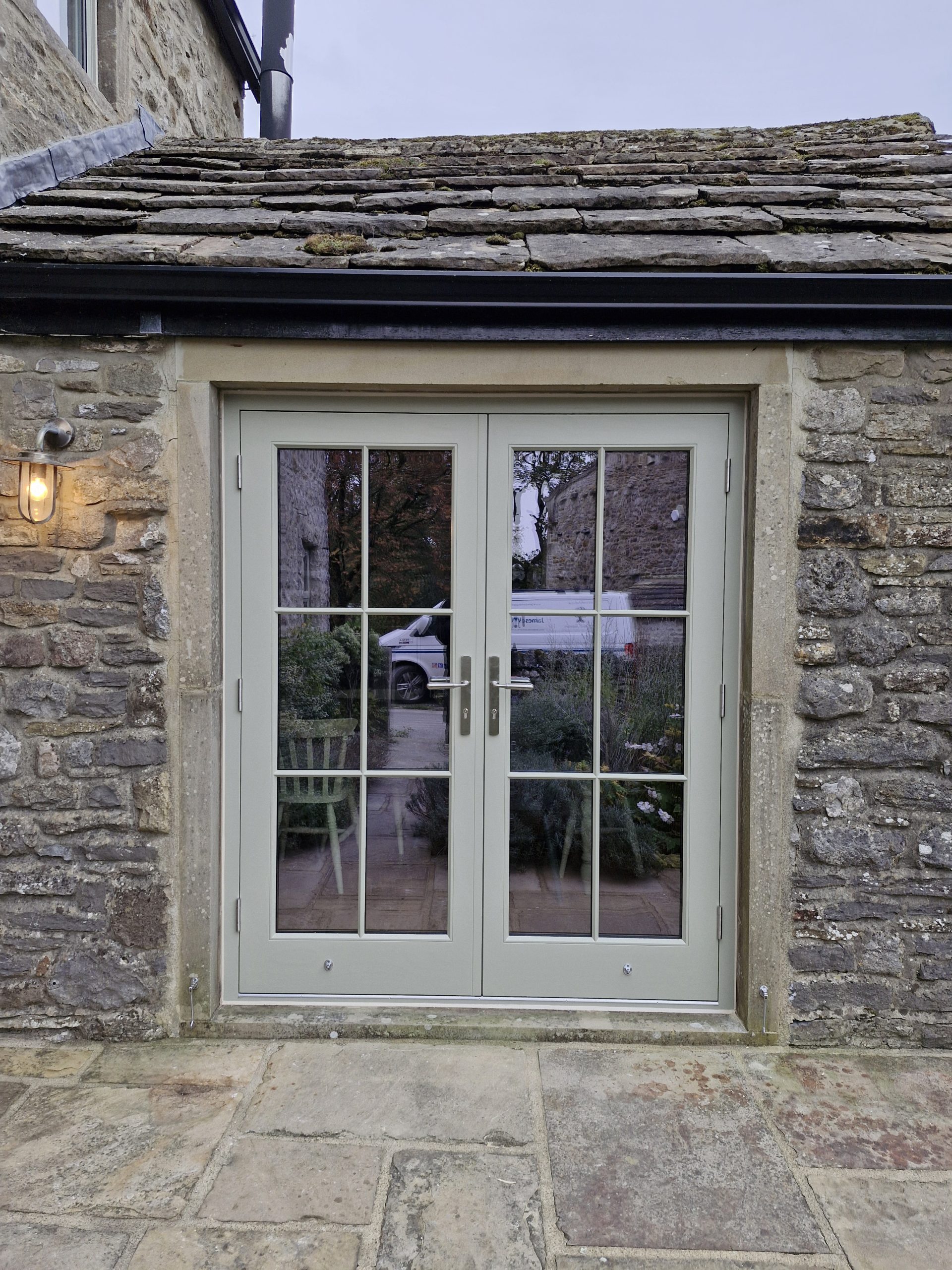 Bespoke Timber Accoya Patio Doors, Manufactured in our Rylstone Workshop near Skipton and Installed in Linton, Craven, Yorkshire Dales