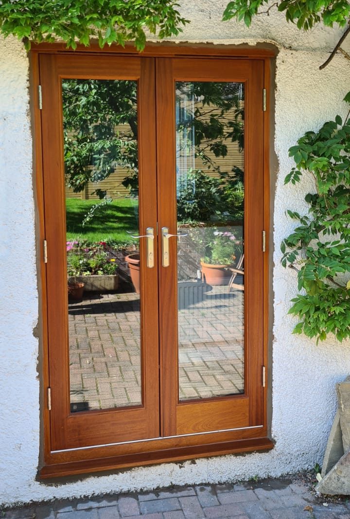 Bespoke Timber Hardwood French Patio Doors, Manufactured in our Rylstone workshop, Skipton, installed in Addingham, Wharfedale