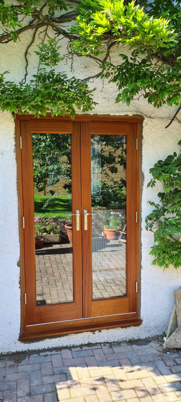 Bespoke Timber Hardwood French Patio Doors, Manufactured in our Rylstone workshop, Skipton, installed in Addingham, Wharfedale