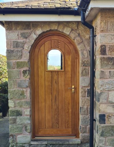 Bespoke Timber Oak Curved Door, Manufactured in our Rylstone Workshop Near Skipton and Installed in Pannel, Harrogate