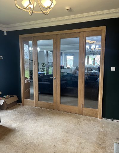 Bespoke Timber Oak Internal French Doors, Manufactured in our Rylstone Workshop near Skipton and Installed in Kirkhammerton near York