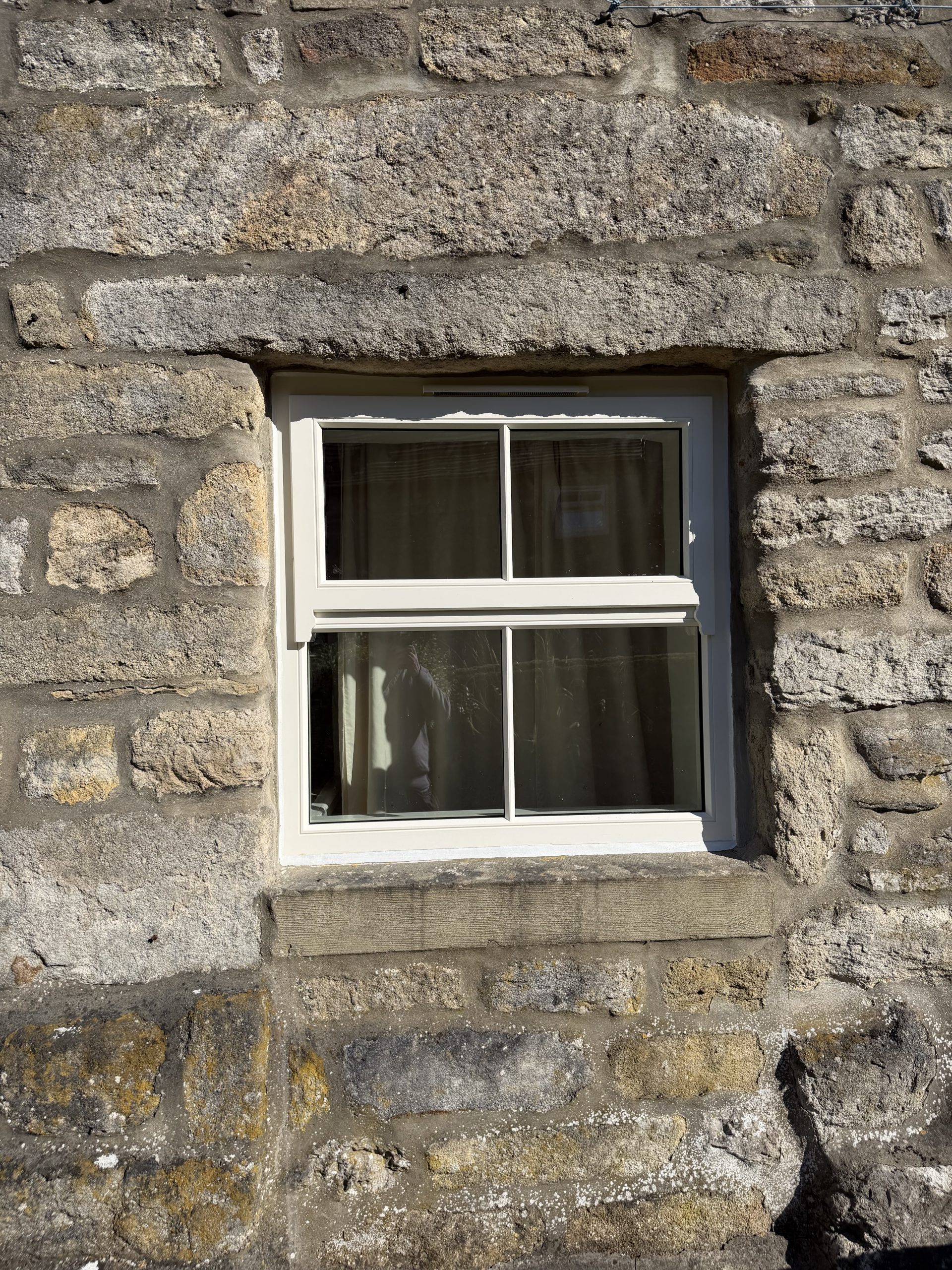 Bespoke Timber Wooden Accoya Replacement Mock Sash Window. Manufactured in our Rylstone Workshop near Skipton. Installed in Ingleton, Settle