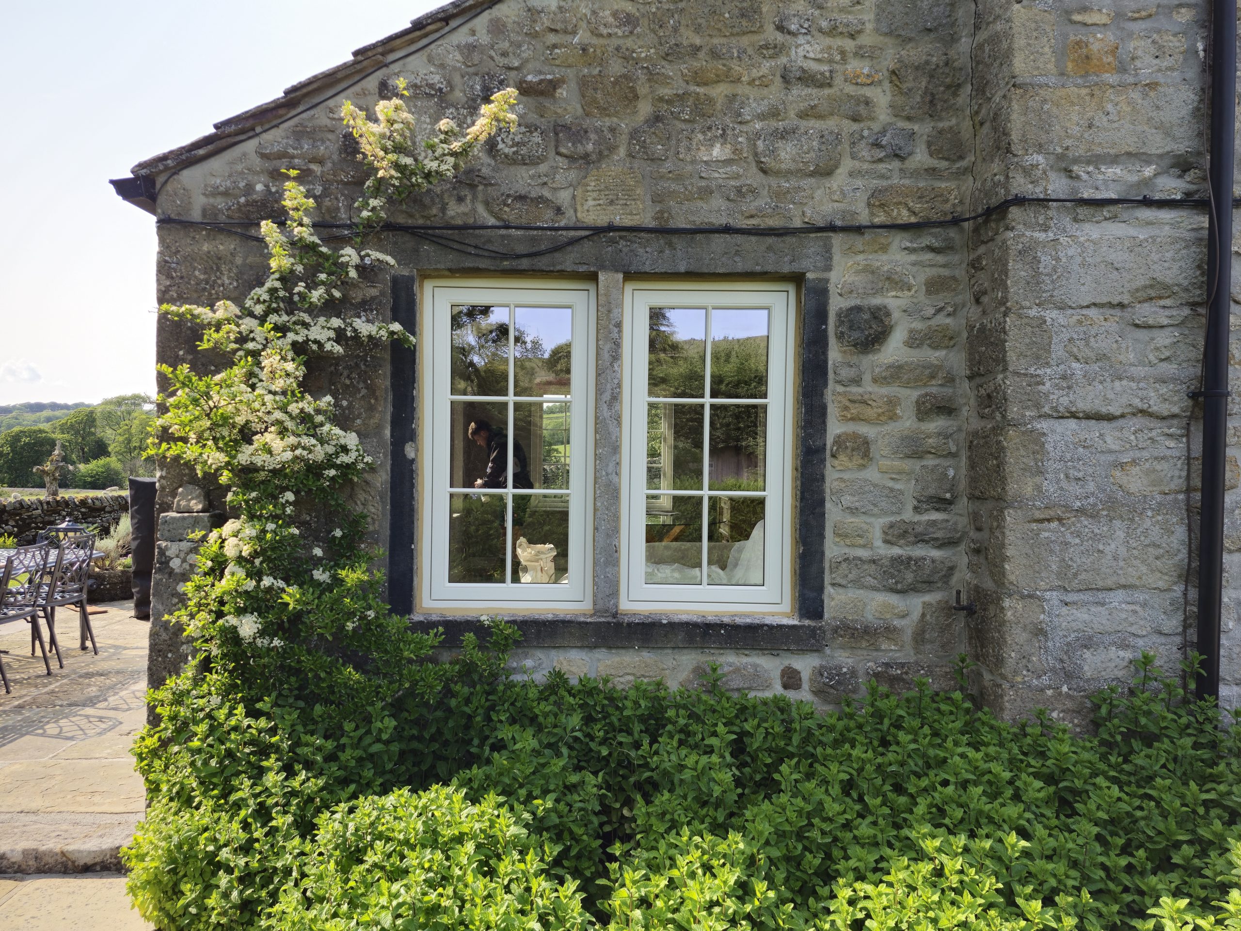 Bespoke Wooden Accoya Timber Flush Casement Windows featuring Georgian Bars. Handmade in our Rylstone Workshop, near Skipton installed near Clitheroe, Ribble Valley