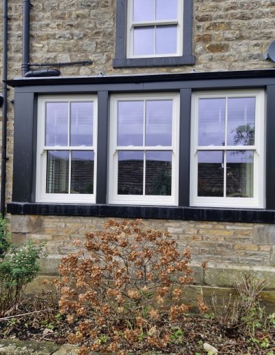 Bespoke Wooden Accoya Timber Sliding Sash Bay Windows. Handmade in our Rylstone Workshop, near Skipton installed in Burnsall, Craven Yorkshire Dales
