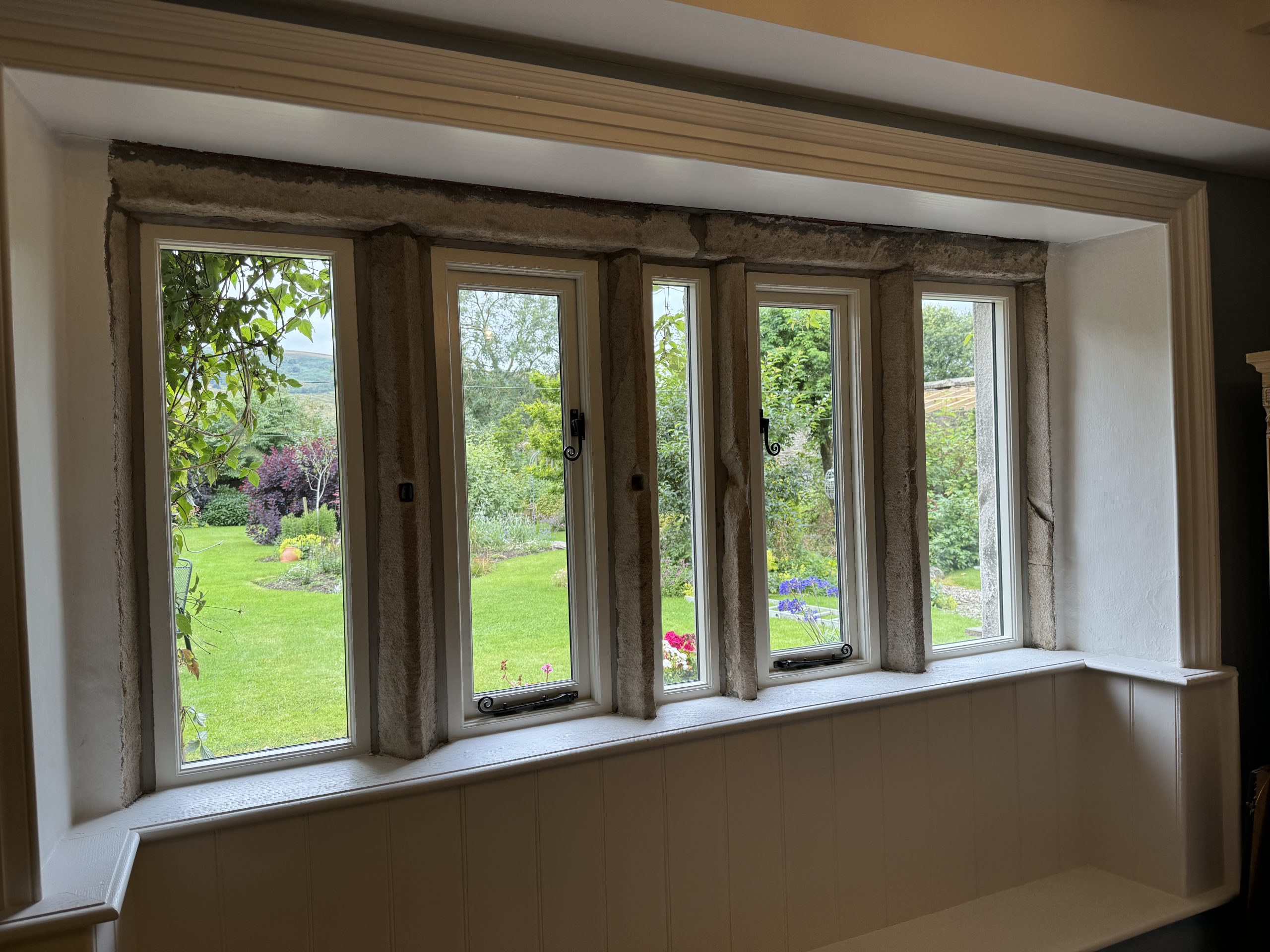 Bespoke Wooden Accoya Timber heritage Windows with slimline glass. Handmade in our Rylstone Workshop, near Skipton installed in Burnsall, Craven Yorkshire Dales