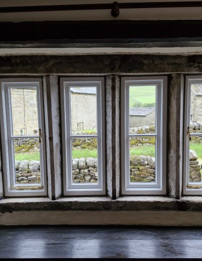 Bespoke Wooden Accoya Timber heritage casement Windows with slimline glass. Handmade in our Rylstone Workshop, near Skipton installed in Burnsall, Craven Yorkshire Dales