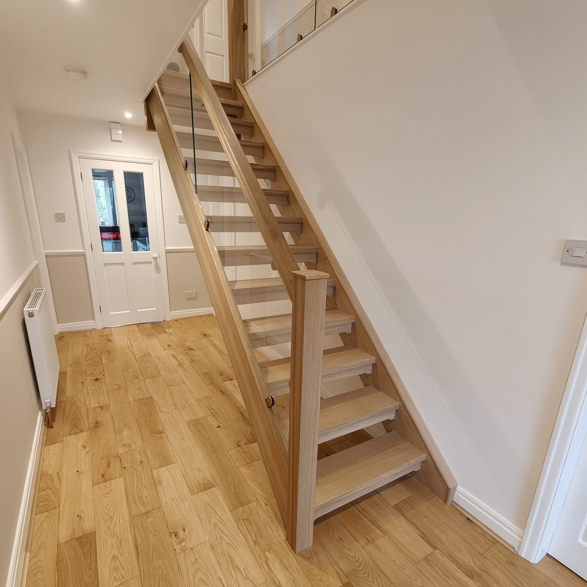 Bespoke wooden timber oak staircase, handmade in our Rylstone workshop in the yorkshire dales, installed in Skipton, Craven
