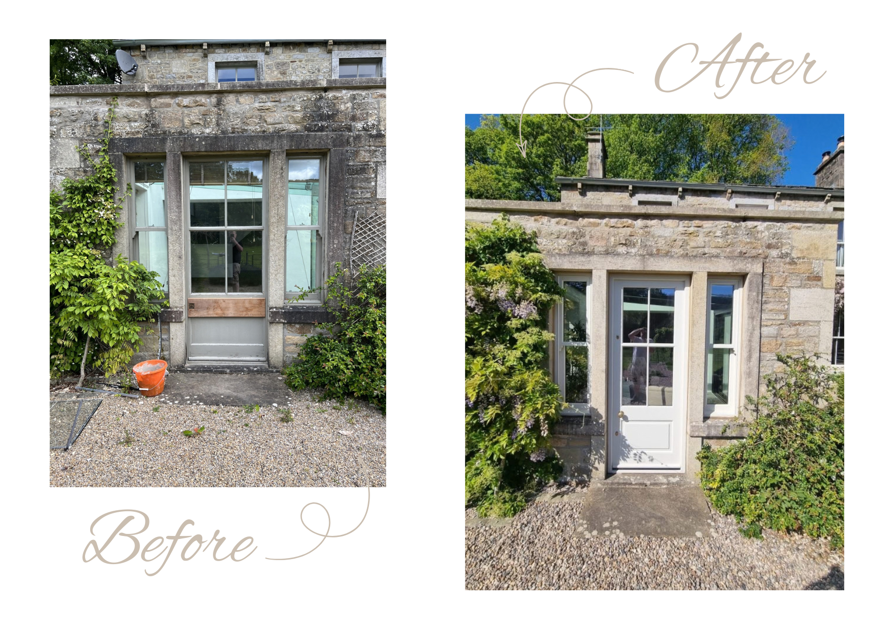 Before and After Accoya timber door and windows, Hartlington, Wharfedale