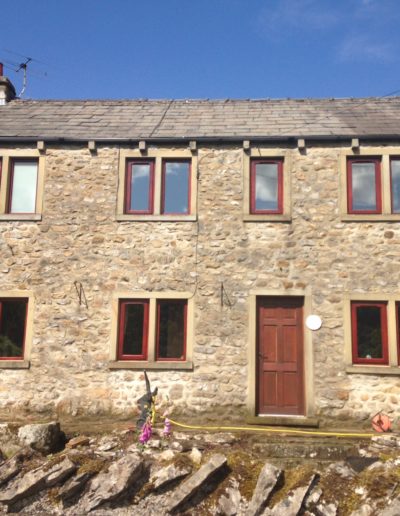 Full House of Bespoke Wooden Timber Hardwood Doors including Front Entrance Door and Wooden Timber Stormproof Side Opening Casement Windows. Handmade in our Rylstone Workshop, near Skipton, Ilkley, Clitheroe, Harrogate, Ripon, Settle. Installed in the Yorkshire Dales in Litton, Craven.