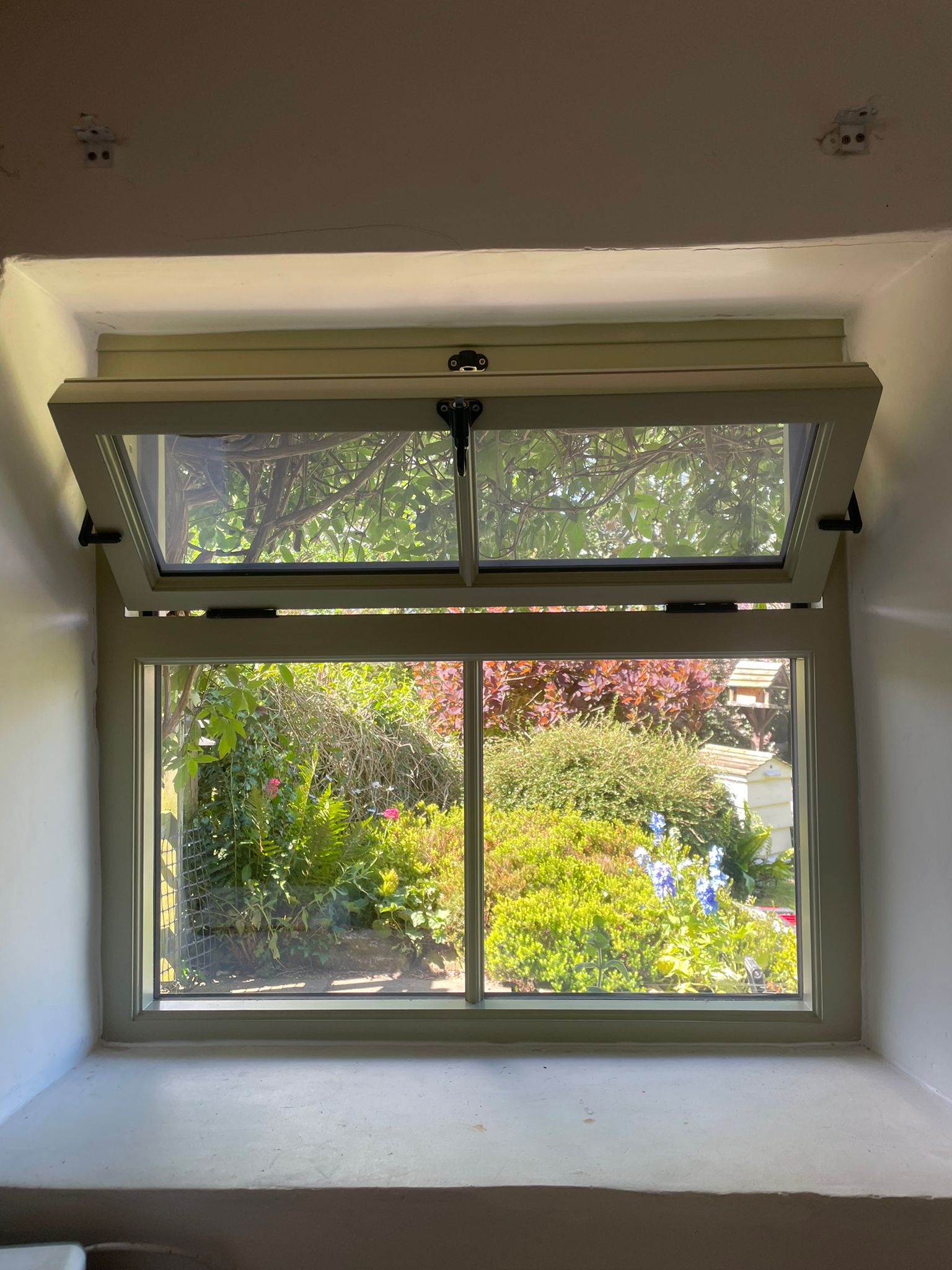 Inside of Bespoke Accoya Hopper Window Manufactured in our Workshop Near Skipton and Installed near Ilkley
