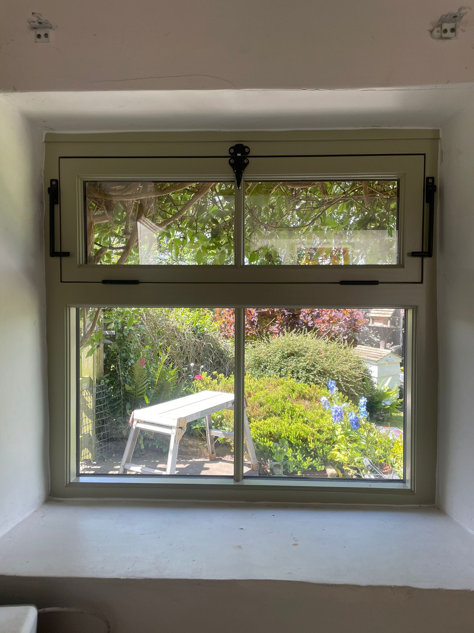 Internal View of Bespoke Accoya Hopper Window Manufactured in our Workshop Near Skipton and Installed near Ilkley