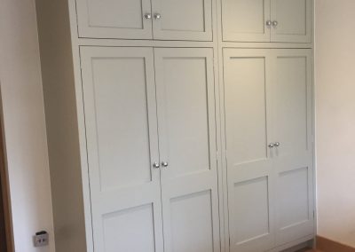 Bespoke Timber Wooden Made-to-measure Fitted Wardrobes Shaker Style. Handcrafted in our Rylstone Workshop near Skipton, Ilkley, Harrogate, Settle. Installed in Pateley Bridge, Nidderdale, Near Ripon. Joiners Skipton. Cabinetmakers Skipton.